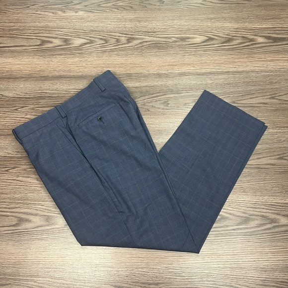 Paul Betenly Blue/Grey w/ Green Windowpane Plaid Dress Pants 32 - Picture 1 of 8